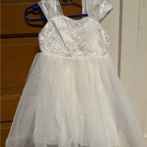 SHEIN White Floral Embroidered Kids Dress